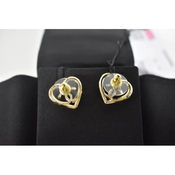 Chanel 23C Gold Crystal Heart Interlocking CC Logo Drop Statement Stud Earrings - Picture 5 of 7